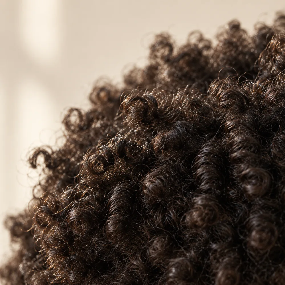 Close-up of healthy, curly hair
